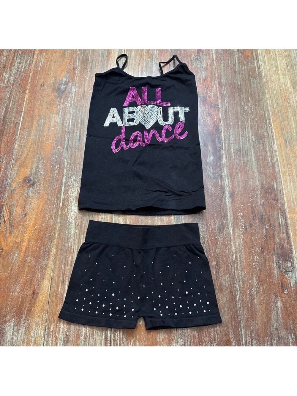 Kurve Dance Outfit One Size Black Pink Sequin “All About Dance” Rhinestones